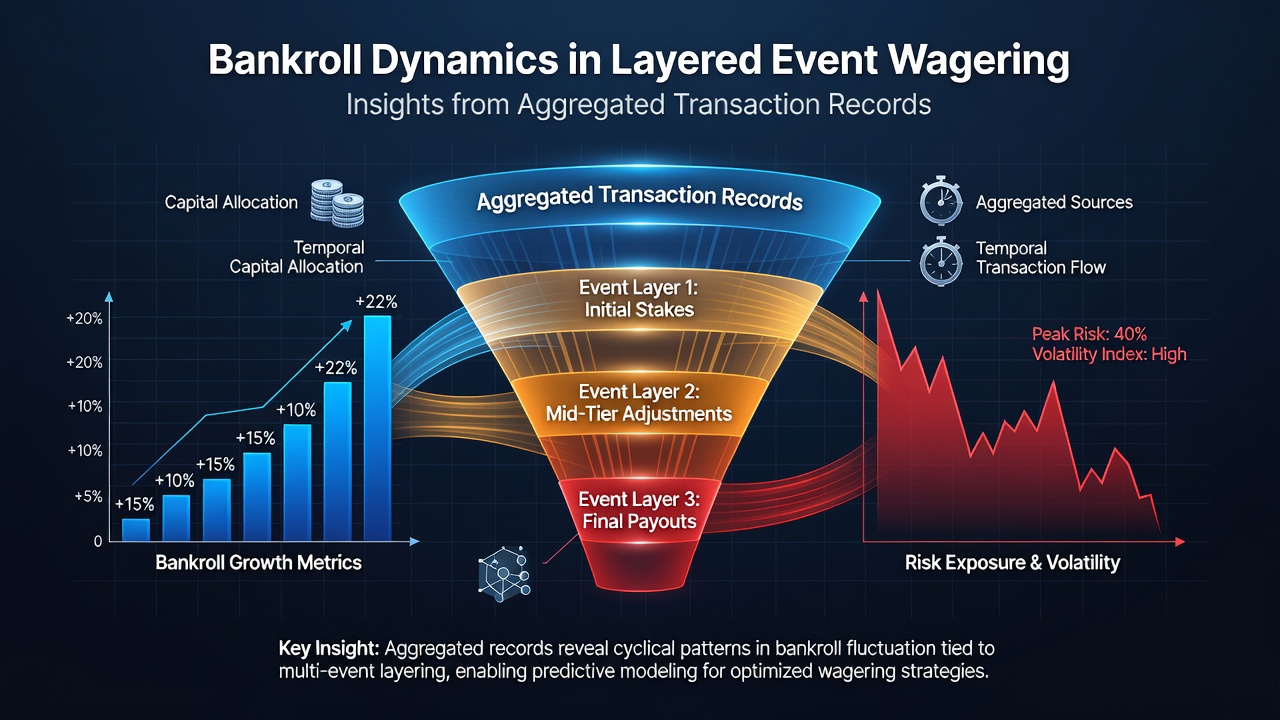 Chart displaying aggregated bankroll fluctuation metrics from multi-event wagering transactions over time