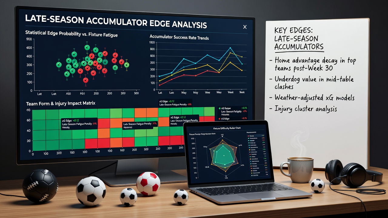 Chart displaying late-season accumulator performance trends and goal timing statistics
