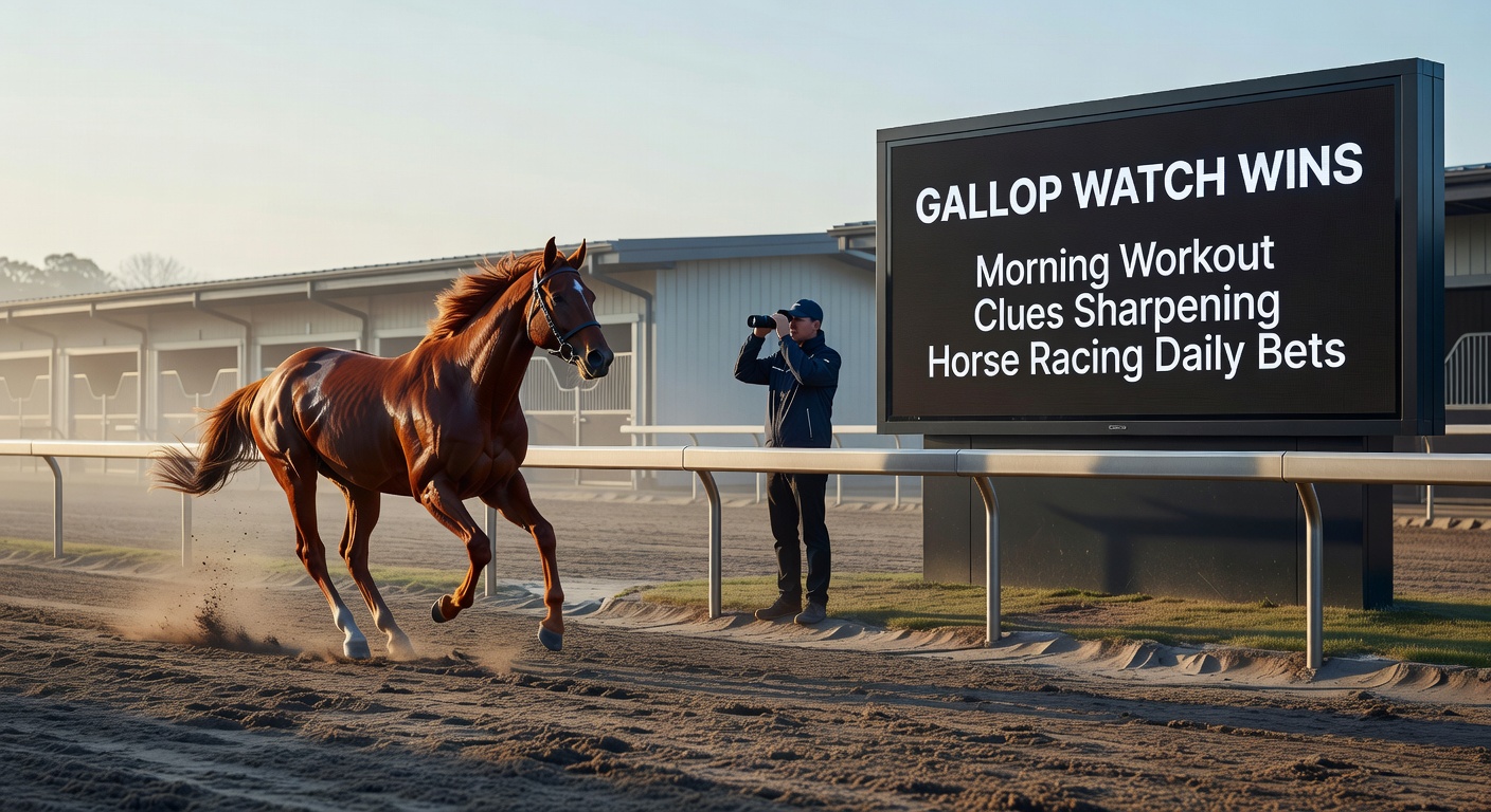 Close-up of a trainer reviewing gallop watch data on a tablet during a morning session, with graphs showing speed curves and comparisons to past performances