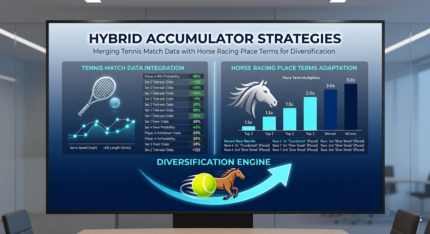 Infographic illustrating merged tennis statistics and horse racing place terms within a multi-leg accumulator slip