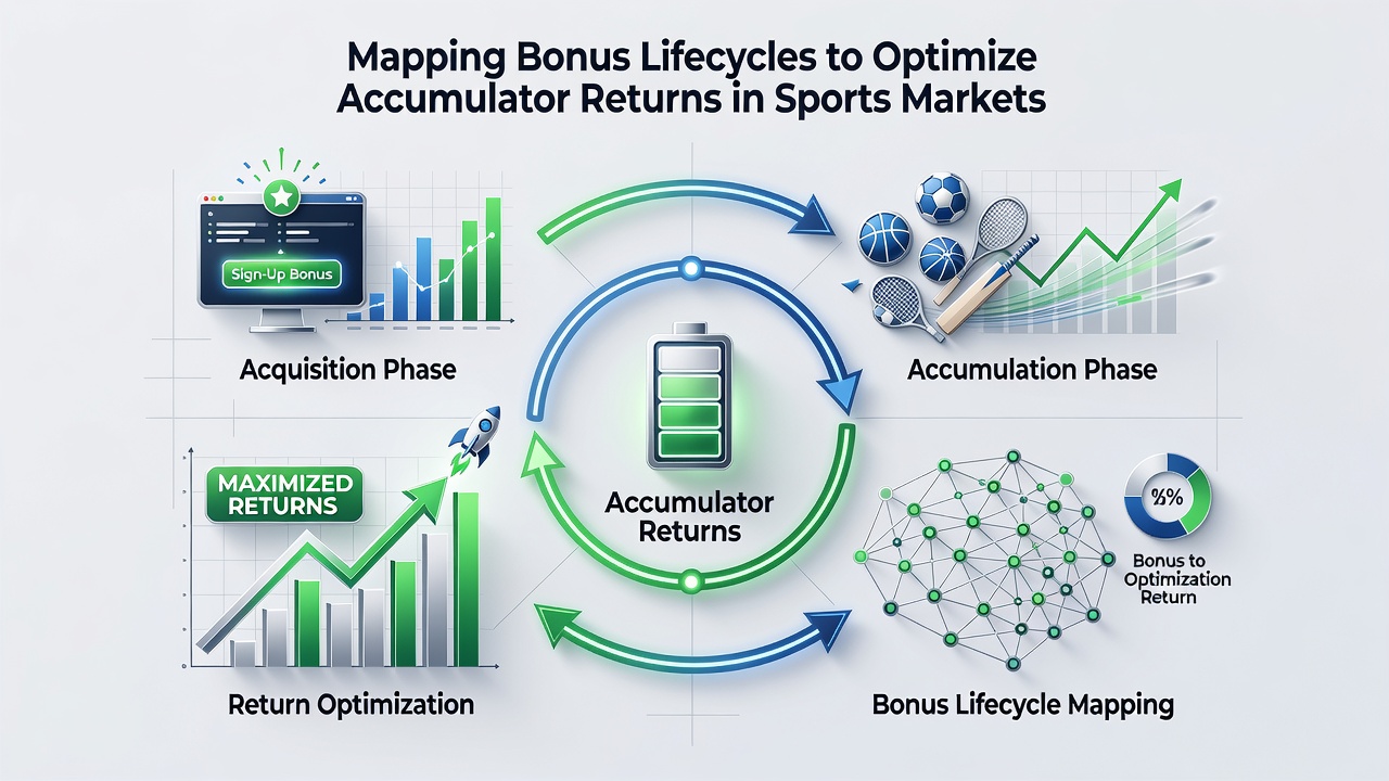 Chart illustrating accumulator return rates plotted against bonus expiration timelines across multiple sports
