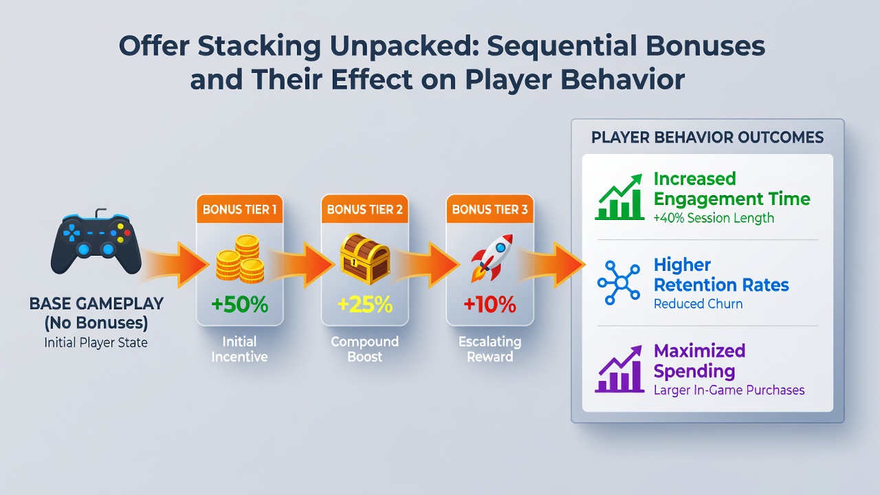 Chart displaying retention curves for players engaging with sequential versus single bonus offers over a 30-day period