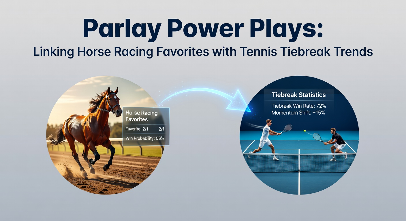 A dynamic split-image showing a horse racing favorite thundering down the track alongside a tense tennis tiebreak rally, highlighting parlay betting connections