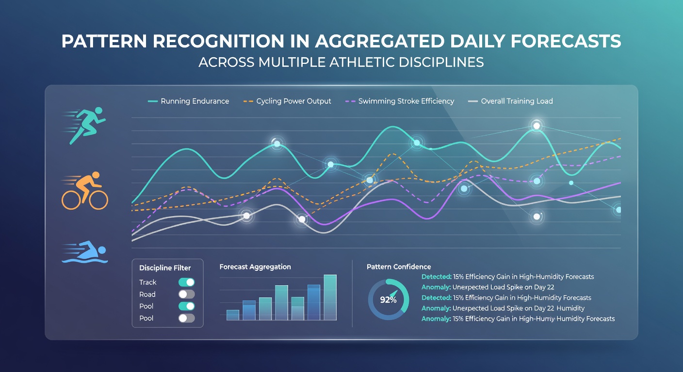 Data visualization showing aggregated forecast patterns across sports disciplines including football, tennis, and athletics