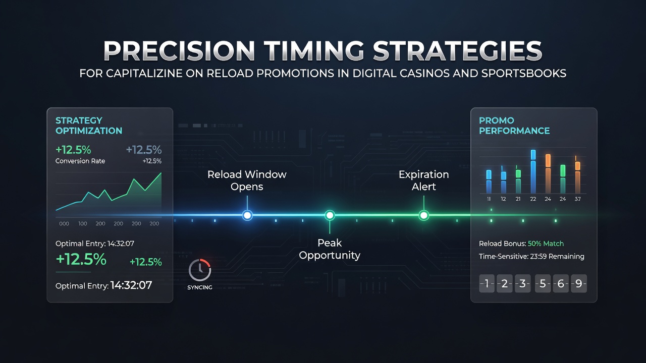 Digital interface showing casino reload promotion timers and sportsbook bonus calendars