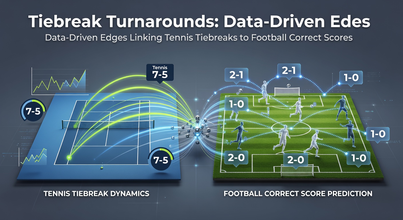 Split visualization comparing tennis tiebreak momentum graphs to football halftime-to-fulltime score progressions