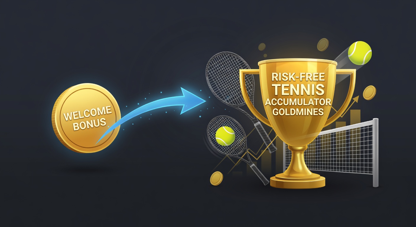 Close-up of tennis scoreboard showing accumulator legs hitting, with bonus bet icons overlayed