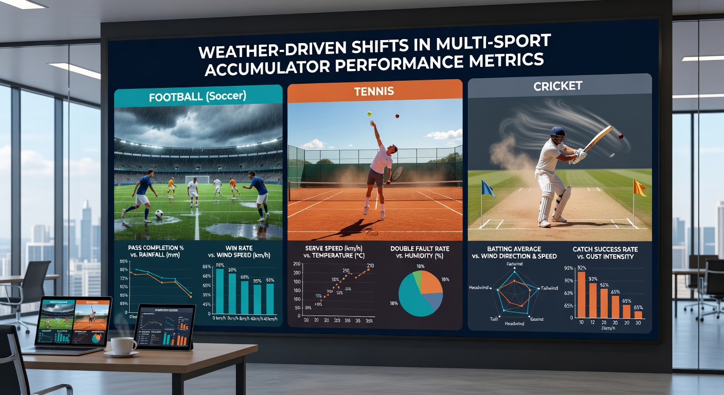 Multi-sport betting dashboard displaying real-time weather overlays and accumulator performance metrics